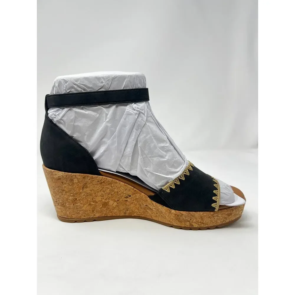 Naturalizer Women's 8M Olly 3 Black Ankle Strap Wedge Sandals